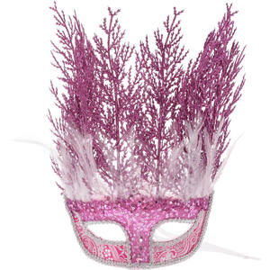 หน้ากากสีชมพูเข้มประดับเลื่อมและขนนก - Product Image 1