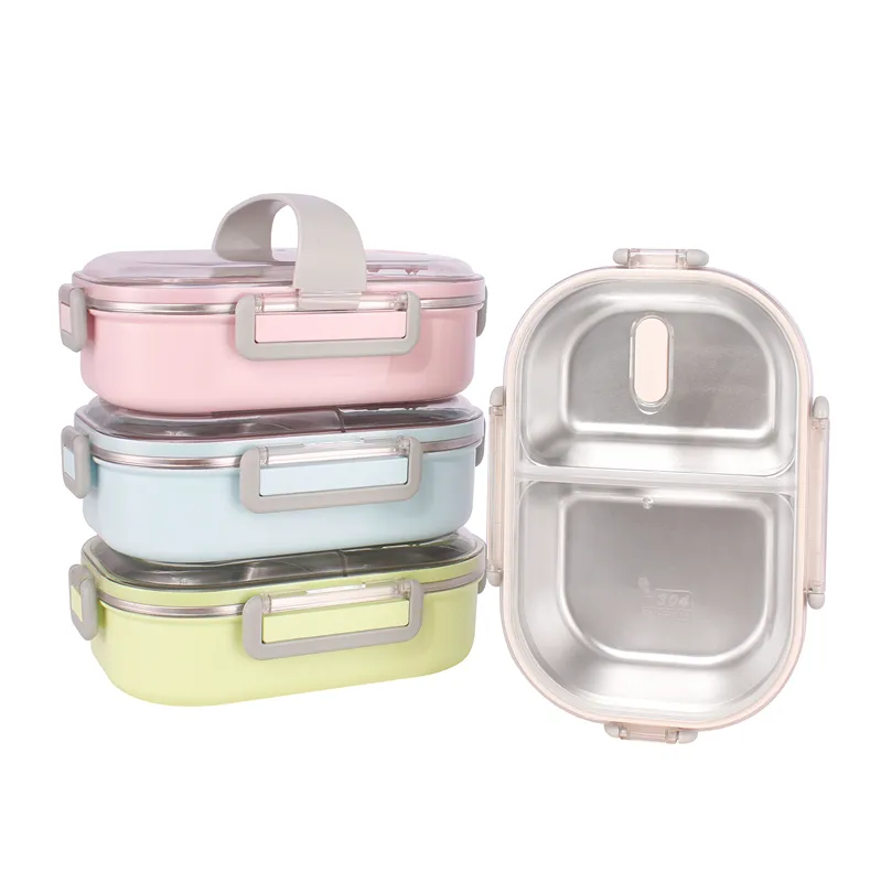2 Compartments Leakproof Lunch Box Portable Stainless Steel Lunch Box