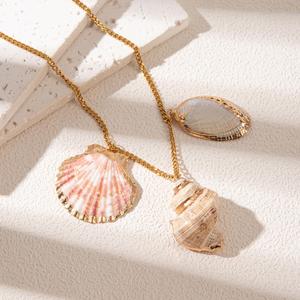 Verano nueva tendencia 18K PVD placa de oro corazón nudo hoja flor seca collar conjunto para mujer - Product Image 6