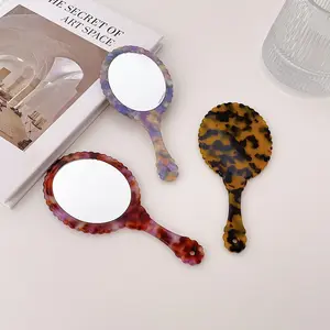 Оптовая продажа на заказ, зеркало для макияжа с овальной ручкой, портативное многоцветное зеркало с уксусной кислотой