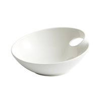 NOUVEAU Bol à salade de fruits en céramique irrégulier, blanc profond, pour plats froids, soupes de fruits de mer, purées, service de buffet, vaisselle de restaurant