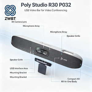 Poly <span class=keywords><strong>Studio</strong></span> R30 P032 Videocamera 4K con Zoom Digitale 5X, Tracciamento AI, Microfono e Altoparlante Integrati per Piccole Sale Riunioni - Product Image 4