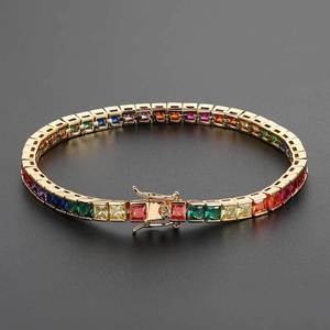 Hip Hop <b>Copper</b> <b>Bangle</b> 4mm Color Tennis Chain Micro-inlaid Square Zircon Claw Setting Unisex Hipster Jewelry Tanjing Fashion - Product Image 1