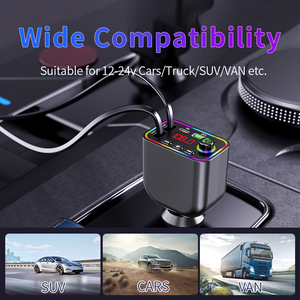 Y4 Siêu Nhanh Sạc New Phổ Kép Có Thể Thu Vào Cáp FM Transmitter Kỹ Thuật Số 4-Trong-1 Không Dây Type-C Car Charger - Product Image 6