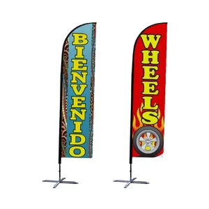 Super Goedkope 110gsm Gebreide Polyester Strand Vlag Set Van Teardrop, Veer Vorm Markt Veer Vlag