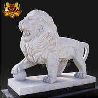 Grande statue de lion en marbre grandeur nature pour jardin extérieur, sculptures d'animaux en pierre de style occidental