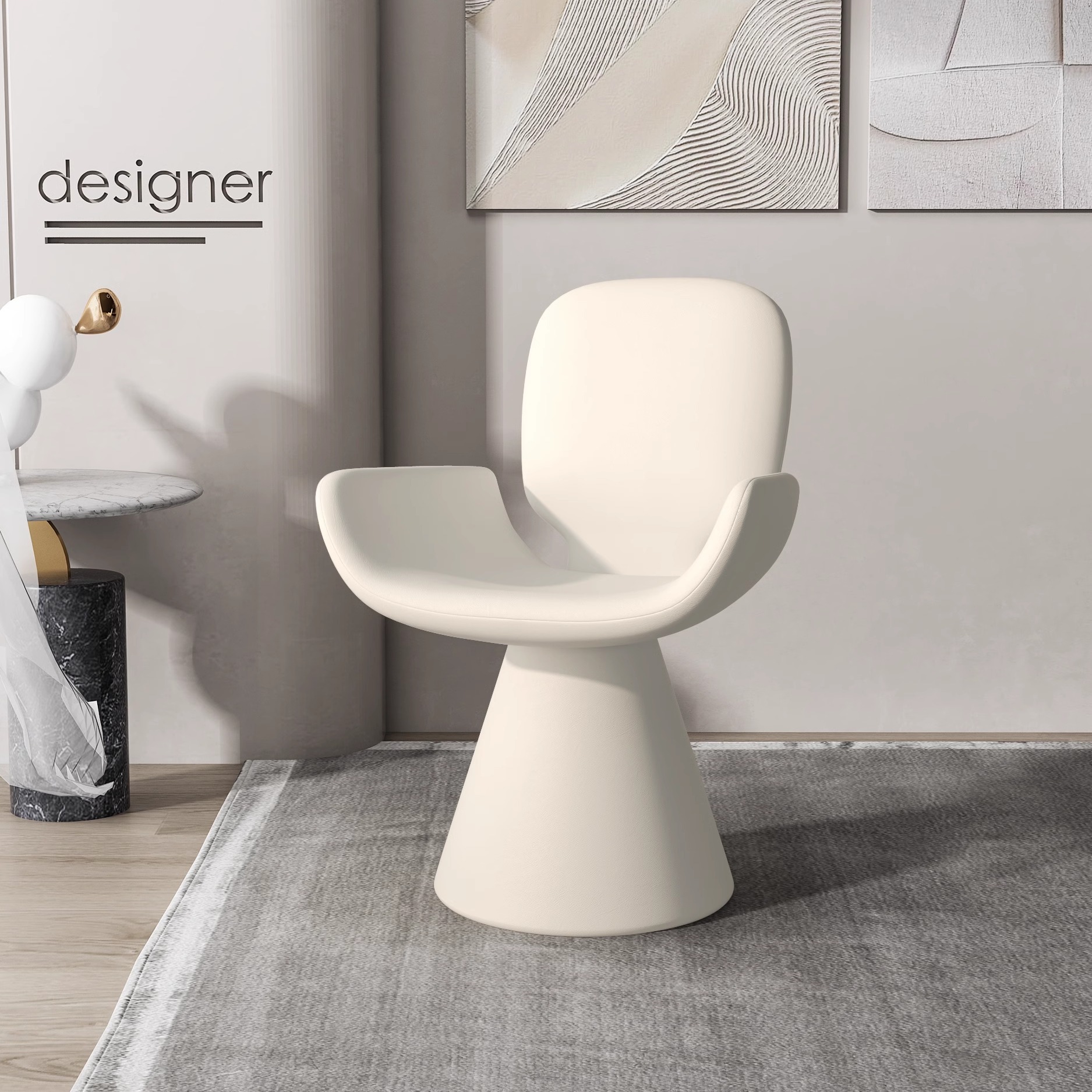 Base in legno massello rivestita in pelle bianco crema [non girevole]
