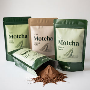 Sacs en papier kraft biodégradables papier d'aluminium imprimé de qualité alimentaire surface mate poudre Matcha sac pochette debout avec fermeture éclair - Product Image 3