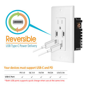 Receptáculo USB Linsky Dual tipo C con cargador rápido Pd Power Blanco/Negro/Marfil/Color almendra Marca Shanghai Enchufe con enchufe - Product Image 4