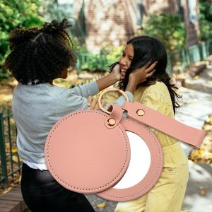 Custom PU Leather <b>Compact</b> Pocket <b>Mirror</b> Round 8 cm Folding Makeup <b>Mirror</b> Small Travel Beauty Gift Manufacturer - Product Image 2