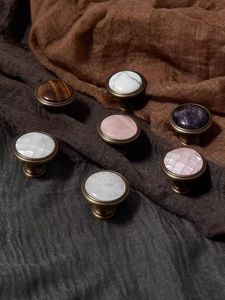 Hot Sale Natural <strong>Crystal</strong> Handle Solid Antique Brass Shell <strong>Knobs</strong> for Furniture Marble Cupboard Handles - Product Image 1