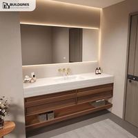 Buildgres Meuble-lavabo élégant de 60 pouces avec lavabo double Meuble-lavabo de salle de bain brillant