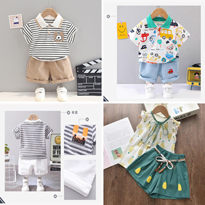 Ensemble à manches courtes en coton, T-shirt décontracté pour enfants, pyjama, vêtements de maison pour garçons et filles, ensemble à séchage rapide - Product Image 3