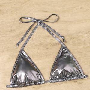 Conjunto de Bikini de 2 Piezas con Brillo Metálico de Alta Calidad, Volantes, Push-Up, Secado Rápido, Tanga, Un Hombro Descubierto, Corte Cheeky, Tallas Grandes - Product Image 4