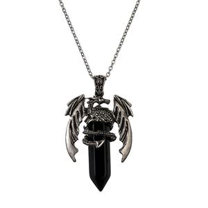 Collier pendentif dragon en pierre naturelle, bijoux en cristal brut, pierre de guérison sculptée à la main, cadeau du zodiaque pour hommes et femmes - Product Image 2