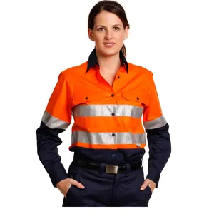 制造商反光条纹衬衫高Viz安全透气女式工作衬衫