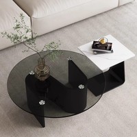 Table basse moderne ronde en verre trempé, meuble décoratif durable en fer et métal pour salon, salle à manger, chambre, hôtel