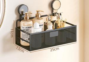 GQK Panier de rangement mural rectangulaire moderne à un seul niveau, sans perçage, en maille, pour salle de bain, lavabo, toilettes, cuisine - Product Image 6