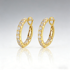 Pendientes de Aro de Oro Amarillo de 14K con Diamantes Cultivados en Laboratorio, Corte Brillante Redondo, Engaste en Canal, Estilo Clásico, para Uso Diario de Mujer - Product Image 2