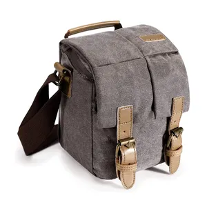 Waterproof Camera Bags DSLR Canvas Vintage Shoulder Women Men Camera Messenger Leather Trim Small Photography Custom Camera Bag