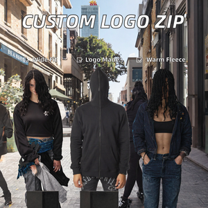 Custom Logo Embroidered <b>Full</b> <b>Zip</b> <b>Hoodie</b> Blank Y2K Sweatshirt Oversized Unisex <b>Zip</b> Up Hooded Jacket - Product Image 2