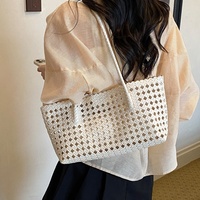 Sac fourre-tout en cuir PU tressé, 7 couleurs, lot de 2, couleur bonbon, grande capacité, sac à bandoulière ajouré, sac à main de plage pour femme