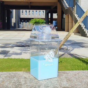 Linda Botella de Agua con Forma de Cartón de <span class=keywords><strong>Leche</strong></span>, Cuadrada, de Plástico, a Prueba de Fugas, Portátil, Reutilizable, para Beber Directamente, Moderna, Minimalista, para Niños, para la Escuela - Product Image 5