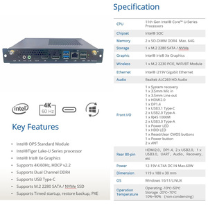 Intel Core I5/i7 g7 g7 Fenster 11 SSD-Mini-PC der 11. Generation Win10pro/Linux-Desktop-Computer OPS-PC für interaktives Flach bildschirm - Product Image 6