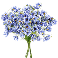 Bouquet de fleurs artificielles bleues mélangées Cosmos, marguerites en plastique, tiges florales pour arrangements de mariage, décoration de table et de maison, vente en gros