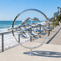 Escultura de Acero Inoxidable Personalizada con Diseño de Peces en Círculo - Arte Marino a Gran Escala para Paisajes Exteriores