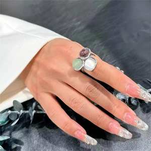 Irrégulier trois couleurs pierre anneau personnalité tendance en acier inoxydable anneau mode Simple tempérament conception en direct anneau femme - Product Image 2