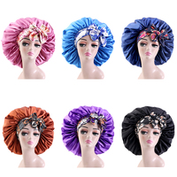 Nouveau Design Ruban Élastique Grand Chapeau De Sommeil Casquette De Coiffure Bonnet En Satin Solide Avec Cravate Imprimée Bonnet En Satin Casquettes Femmes