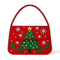 Trousse de Maquillage Arbre de Noël Brodé Style Dessin Animé avec Fermeture Éclair et Perles Rouges, Poignée Souple, Taille Moyenne/Grande, Durable - Collection Fashion Mart