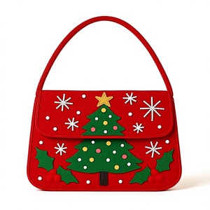 Fashion Mart Embroidered Cartoon Style Zipper Closure Red Beaded Christmas Tree Cosmetic Bag Soft Handle Medium Daily Use - Product Image 1