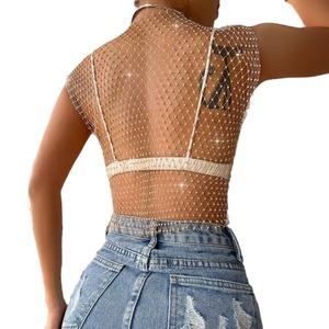 <span class=keywords><strong>Camiseta</strong></span> sin mangas con tachuelas de diamantes de rejilla con recortes sexy adecuada para bailar en discoteca por damas con <span class=keywords><strong>escote</strong></span> redondo - Product Image 4