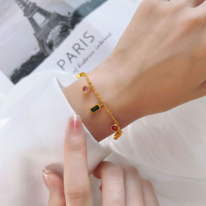 Pulsera y Brazaletes de Lujo de Acero Inoxidable 316L con Baño de Oro de 14k y 18k y Circonitas, Pulsera de Piedras Preciosas Coloridas para Mujer - Product Image 3