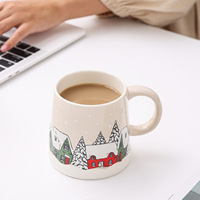 Mug en céramique personnalisé de haute qualité, design de dessin animé écologique, motif maison de neige, rose, forme unique, compatible lave-vaisselle et micro-ondes