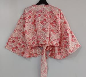 Fait à la main 100% coton bohème Hippie Style indien haut à la mode imprimé fleuri Wrap Tye haut court avec manches cloche pour l'été - Product Image 5