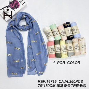 Sciarpa Lunga in Cotone TR con Stampa Cavalluccio Marino Angelina in Lamina d'Oro 70x180cm, Accessorio di Moda - Product Image 3