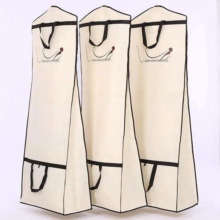 Wholesale print logo non woven wedding dress package bag gown cover bag high quality garment bags for hanging clothes