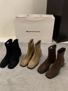 2023 automne/hiver coréen <span class=keywords><strong>petit</strong></span> avec polaire <span class=keywords><strong>talon</strong></span> haut carré mince <span class=keywords><strong>bottines</strong></span> chaussures pour femmes - Product Image 2