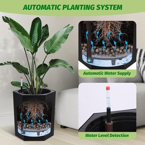 Brice – Jardinières hexagonales modernes <span class=keywords><strong>de</strong></span> 16 pouces <span class=keywords><strong>de</strong></span> hauteur, auto-arrosantes, avec indicateur <span class=keywords><strong>de</strong></span> niveau d'eau, trou <span class=keywords><strong>de</strong></span> drainage et <span class=keywords><strong>roulettes</strong></span> au fond, pour extérieur/intérieur - Product Image 4