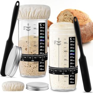 Kit de démarrage pour levain - Spatule, couvercle de pot, thermomètre, bande de marquage de date, pot en verre de 730 ml, compatible lave-vaisselle et four - Product Image 1
