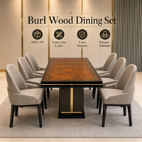 Ensemble de table à manger rotative en bois de burl moderne et luxueux, 8 places, avec chaises rembourrées, rectangulaire, pour la maison et l'hôtel