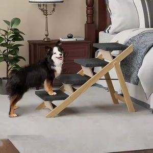 Opvouwbare 4-staps Houten Hondentrap Antislip Pet Steps Lichtgewicht Draagbaar Voor Kleine Middelgrote Honden Katten Bedden Sofa Cars - Product Image 5