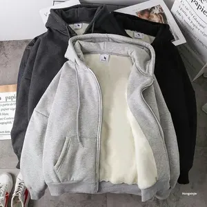 Hoodie pria 2025 jaket Unisex bertudung bulu tebal desain Niche musim gugur musim dingin baru awal musim semi pola hati - Product Image 1