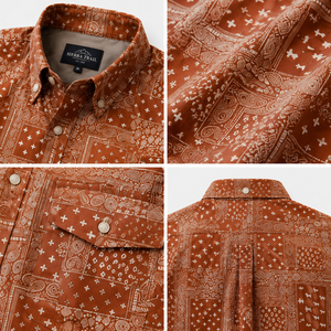 <b>Western</b> Top For <b>Men</b> Paisley Print Short Sleeve Pearl Snap Cowboy <b>Shirt</b> Dual Pocket Ranch Wear Custom Logo Country Style - Product Image 3
