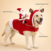Costume de Noël pour chien, père Noël monté sur un renne, cape de cheval, poupée en peluche, tenue de cosplay amusante pour animaux de compagnie avec bois de renne pour chiens de taille moyenne à grande