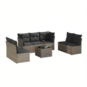 8-Piece Adjustable <b>Feet</b> Dark Grey Pe Rattan Garden <b>Sofa</b> Set Outdoor Furniture Contemporary Design Style - Product Image 1