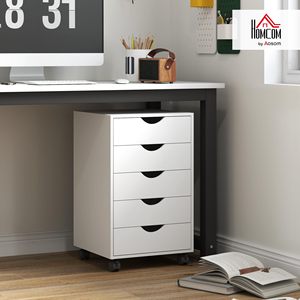 Archivador Rodante SENYU Homcom Blanco de 5 Cajones con Ruedas para Oficina en Casa, Diseño Minimalista - Product Image 1